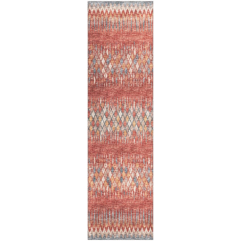 Indoor/Outdoor Rylee Boho Diamonds Washable Rug New - 2'3" x 7'6" Runner - Spice