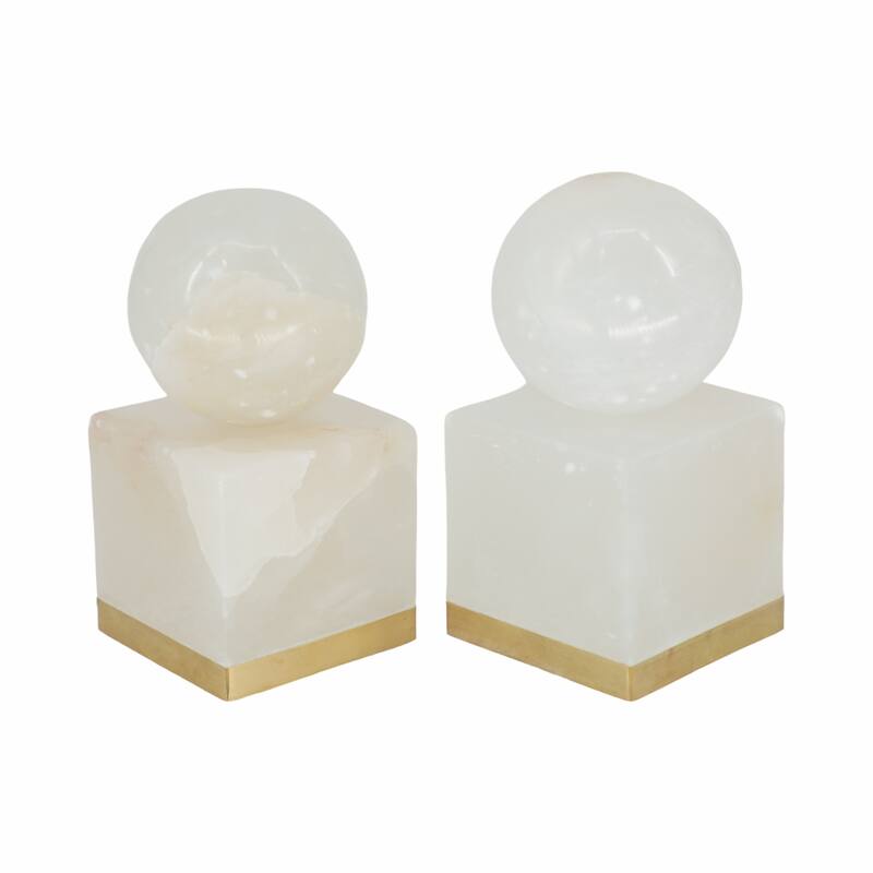 Sagebrook Home 6" Abella Alabaster Orb on Base (Set of 2) - 3" x 3" x 6"