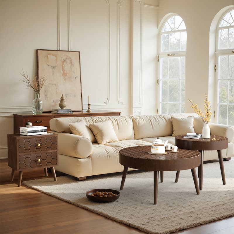 COSIEST Rustic Brown Solid Wood Coffee Table for Living Room