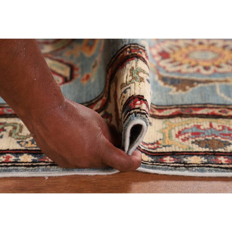 Light Blue Kazak Oriental Runner Rug Hallway Handmade Wool Carpet - 2'1" x 5'7"