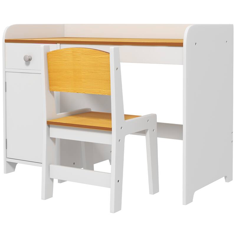 Modern Kids Study Desk and Chair Set with Storage Drawer and 3 Sided Baffle for Study Room and Bedroom