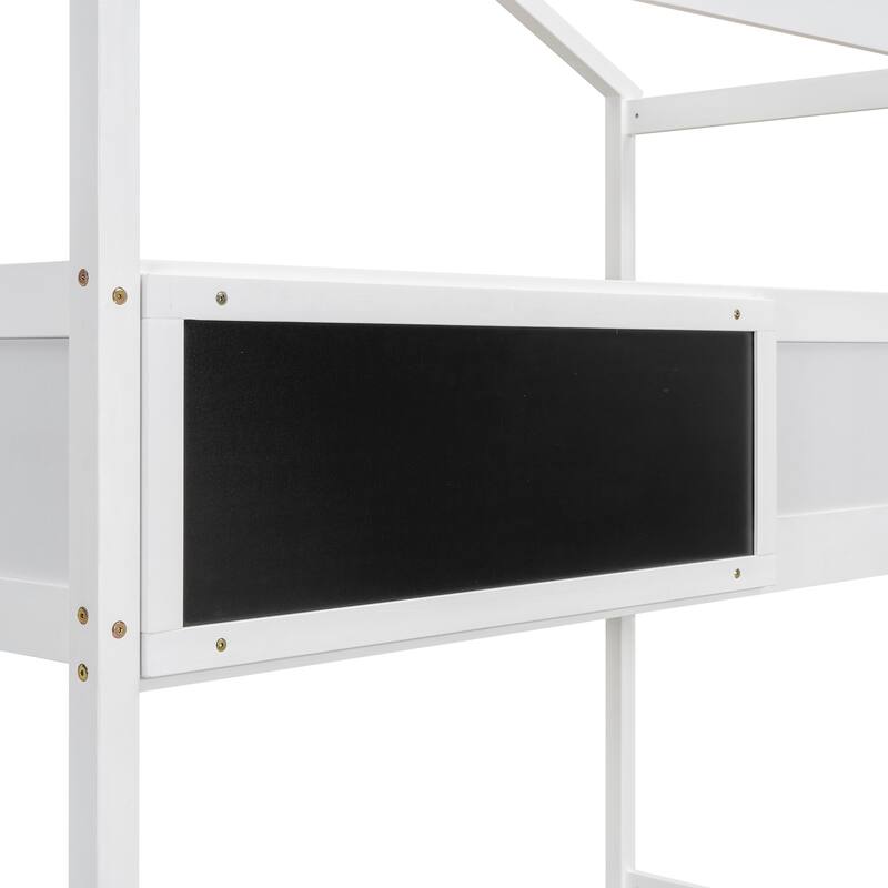 Roomfitters Twin over Full House Bunk Bed with Storage Staircase and Blackboard