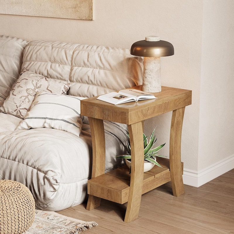 2-Tier Narrow Side Table with Storage Shelf, Rectangular End Table, Small Night Stand for Bedroom, Living Room, Small Spaces - 1pcs