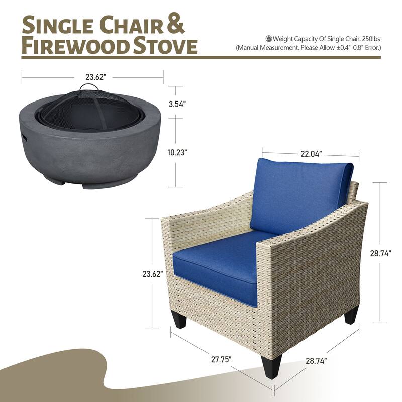 HOOOWOOO 3-piece Outdoor Patio Wicker Chat Set with Firewood Stove