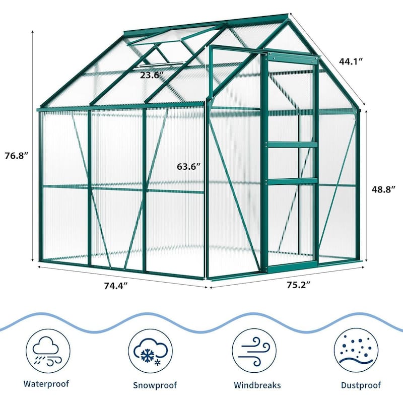 6 x 6 FT Winter Polycarbonate Greenhouse for Outdoors Gardening, Green