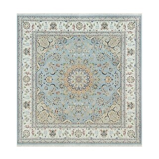 Shahbanu Rugs Fox Blue, 250 KPSI, Nain with Floral Pattern, Wool, Hand ...