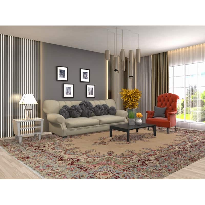 Hand-made Vintage Traditional Kerman Persian Wool Area Rug - 9'6" x 13'6"