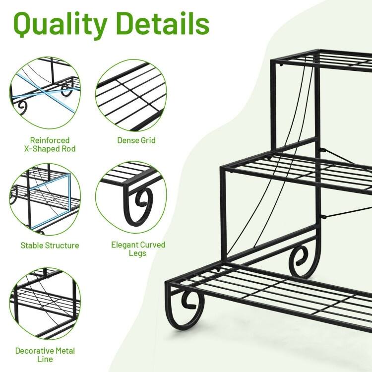 Outdoor Plant Shelf 3 Tier Steel Flower Stand for Patio - 29" x 26" x 28"