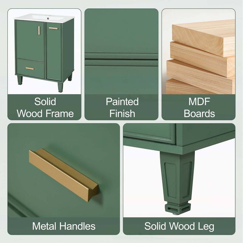 Bathroom Vanity Cabinet with Sink,with Door Shelf,Deep Drawer,2-Tier Pull-Out Basket