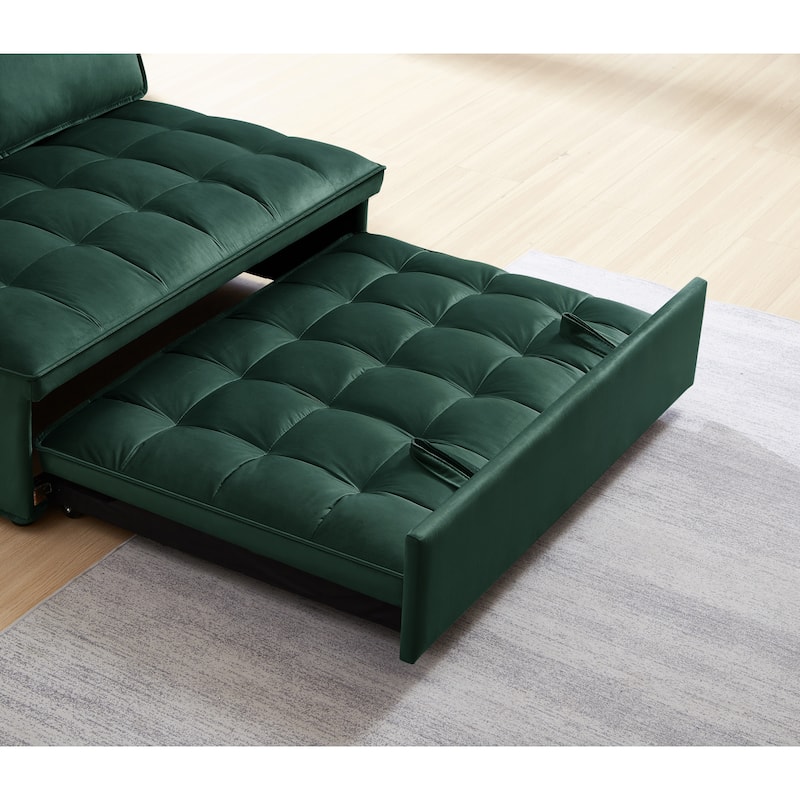 Convertible Velvet Double Seat Sofa Bed, Green, 46x36x16 inches