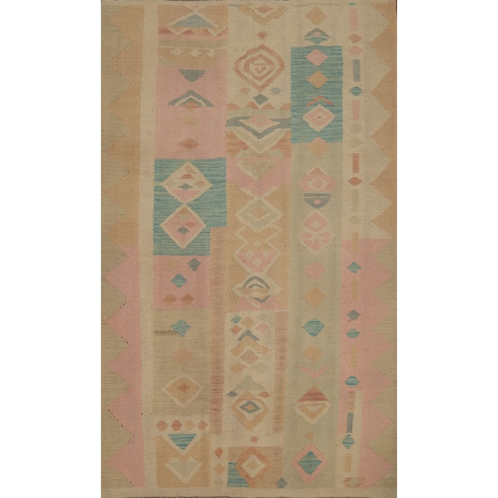 Hand Woven Southwestern Wool Blue Multi-Colored Area Rug - 6' 2'' X 4' 1''
