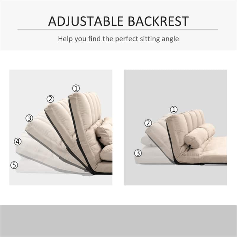 2-in-1 Beige Suede Folding Sofa Bed with Adjustable Reclining Backrest and Portable Floor Lounger
