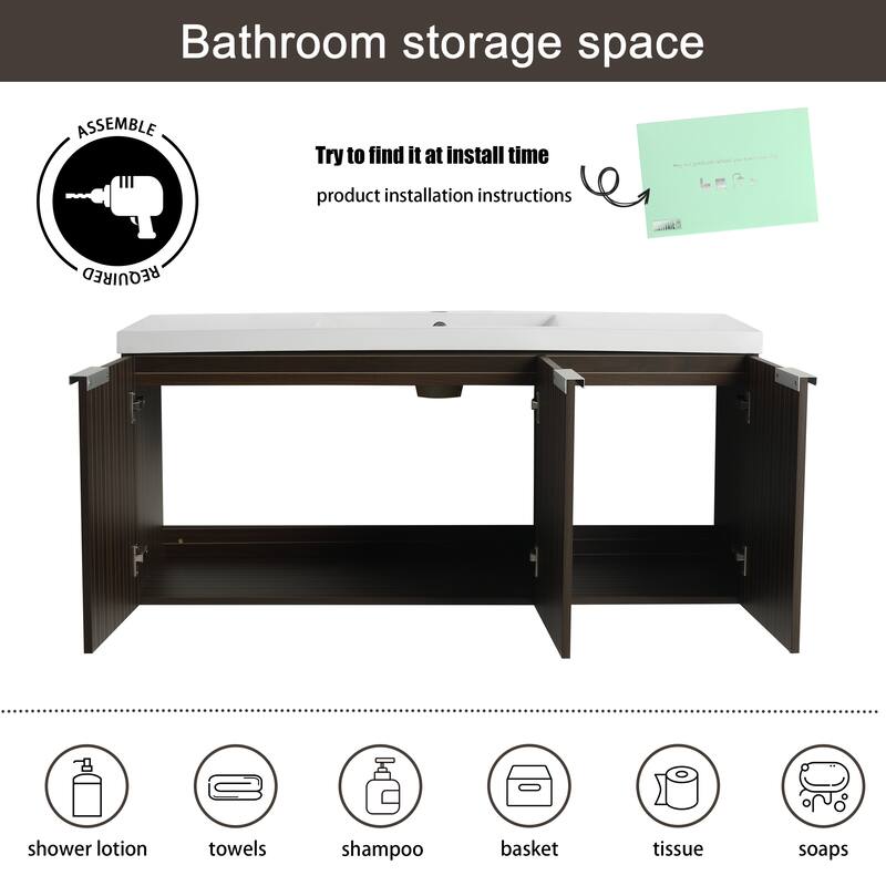 Malwee 24"/30"/36"/48" Bathroom Vanity with Sink, Floating Bathroom Vanity with Soft Close Door