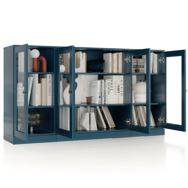 Palace Imports 100% Solid Wood 65" Sideboard with Clear Glass Doors and Adjustable Shelves