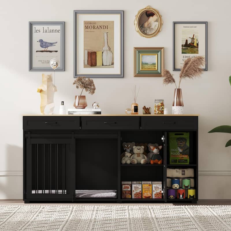 66.9"W Dog Crate Furniture Heavy Duty Dog Kennel with 6 Drawers End Table