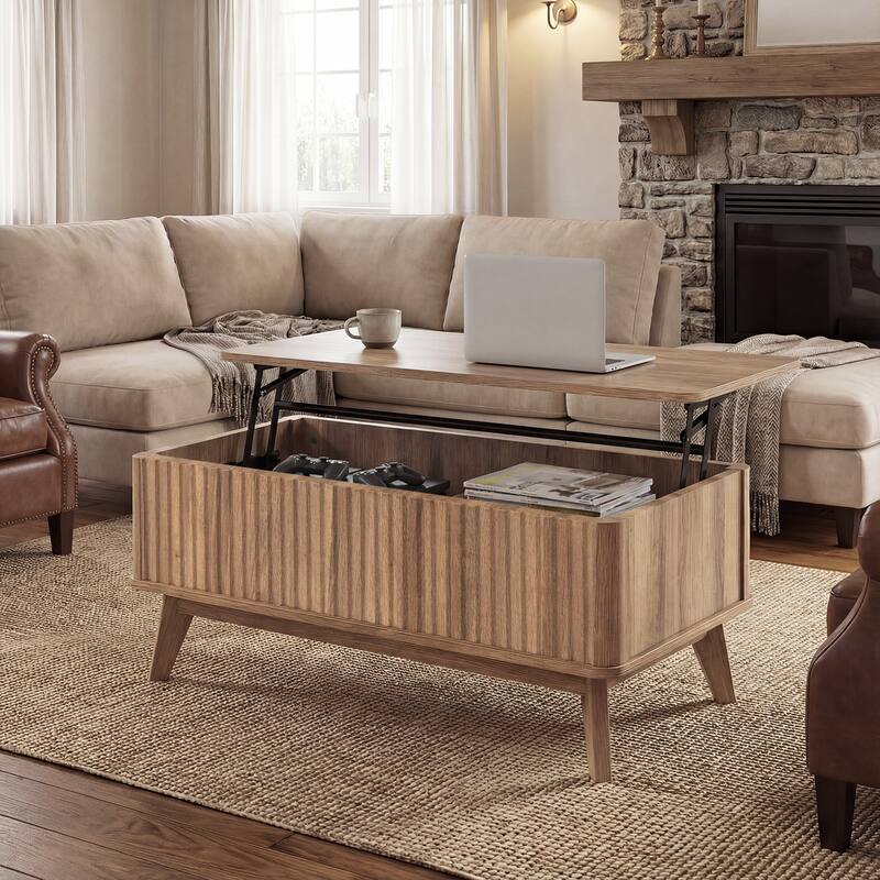 Gymax 35.5'' Fluted Lift Top Coffee Table w/Lift Tabletop Hidden