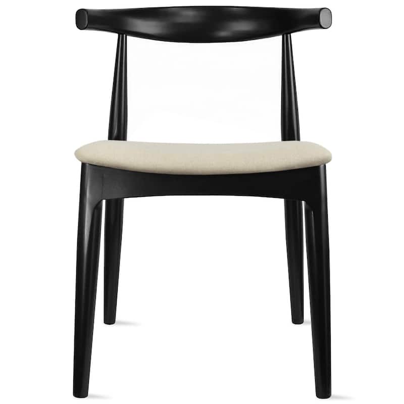 Natural Solid Wood Dining Elbow Chairs With PU Leather or Beige Fabric Cushion Seat And Oak Frame - Black + Beige Seat