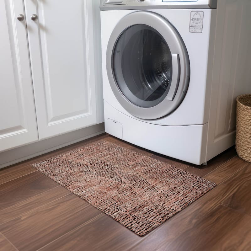 Machine Washable Indoor/ Outdoor Chantille Contemporary Diamonds Rug - Salmon - 1'8" x 2'6"