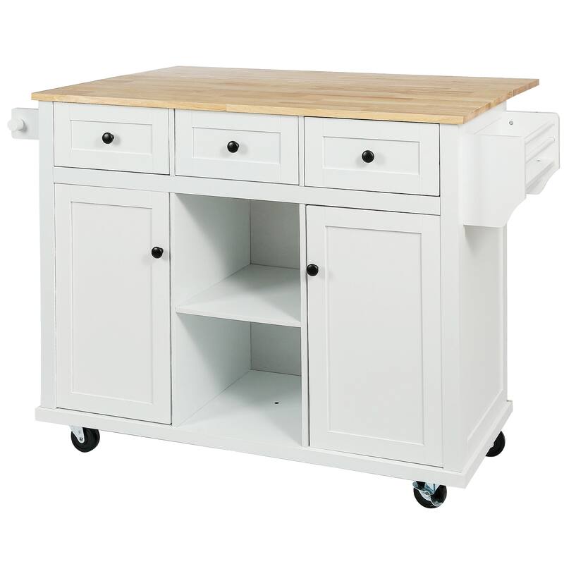 Kitchen Cart with Rubber wood Drop-Leaf Countertop