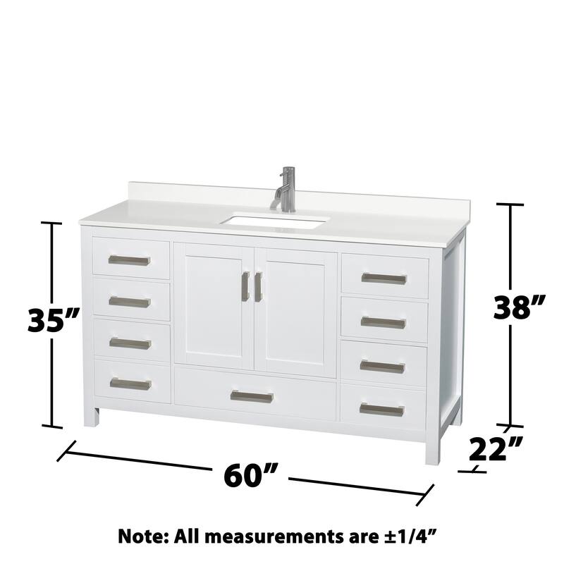 Sheffield 60-inch Single Vanity, Single Hole Quartz Top, Med Cabinet