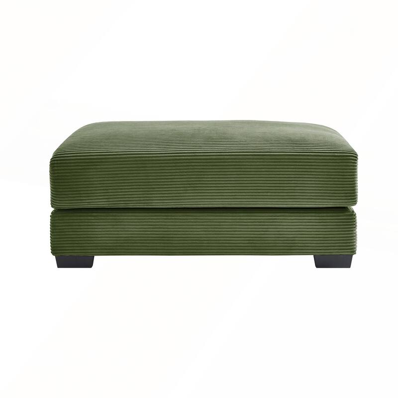 28 Inch Green Corduroy Ottoman with Extra-Wide Armrests and Durable High-Density Fabric for Comfortable Seating - Green