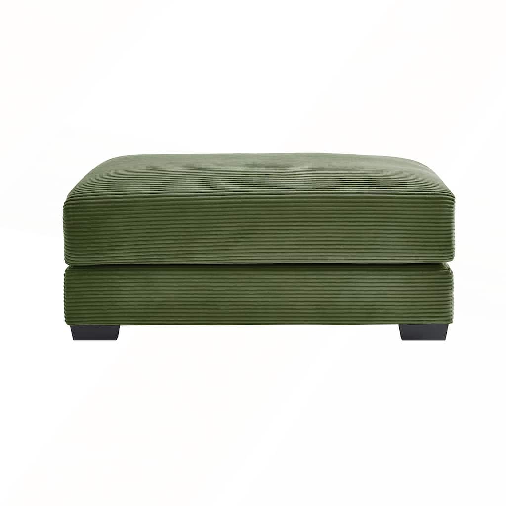 28 Inch Green Corduroy Ottoman with Extra-Wide Armrests and Durable High-Density Fabric for Comfortable Seating