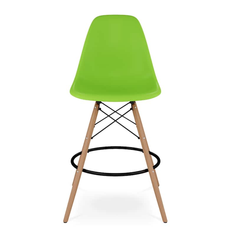 Plastic Seat Brown Wood Counter Height Bar Chair with Footrest - 21” x 22” x 41” (D x W x H)