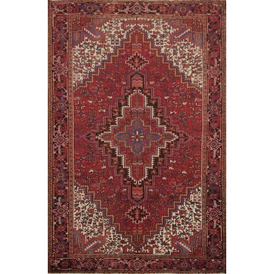 Hand Knotted Oriental 100% Wool Carpet Traditional Medallion Red Heriz Area Rug - 9' 8'' X 6' 11''