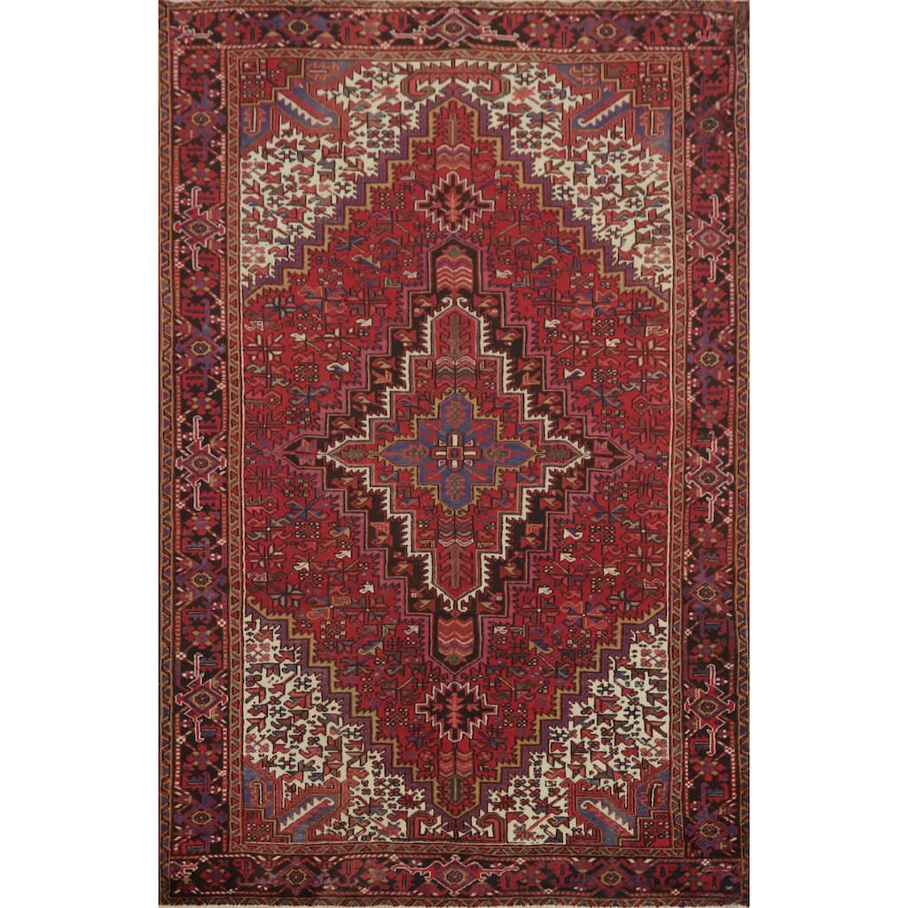 Hand Knotted Oriental 100% Wool Carpet Traditional Medallion Red Heriz Area Rug - 9' 8'' X 6' 11''