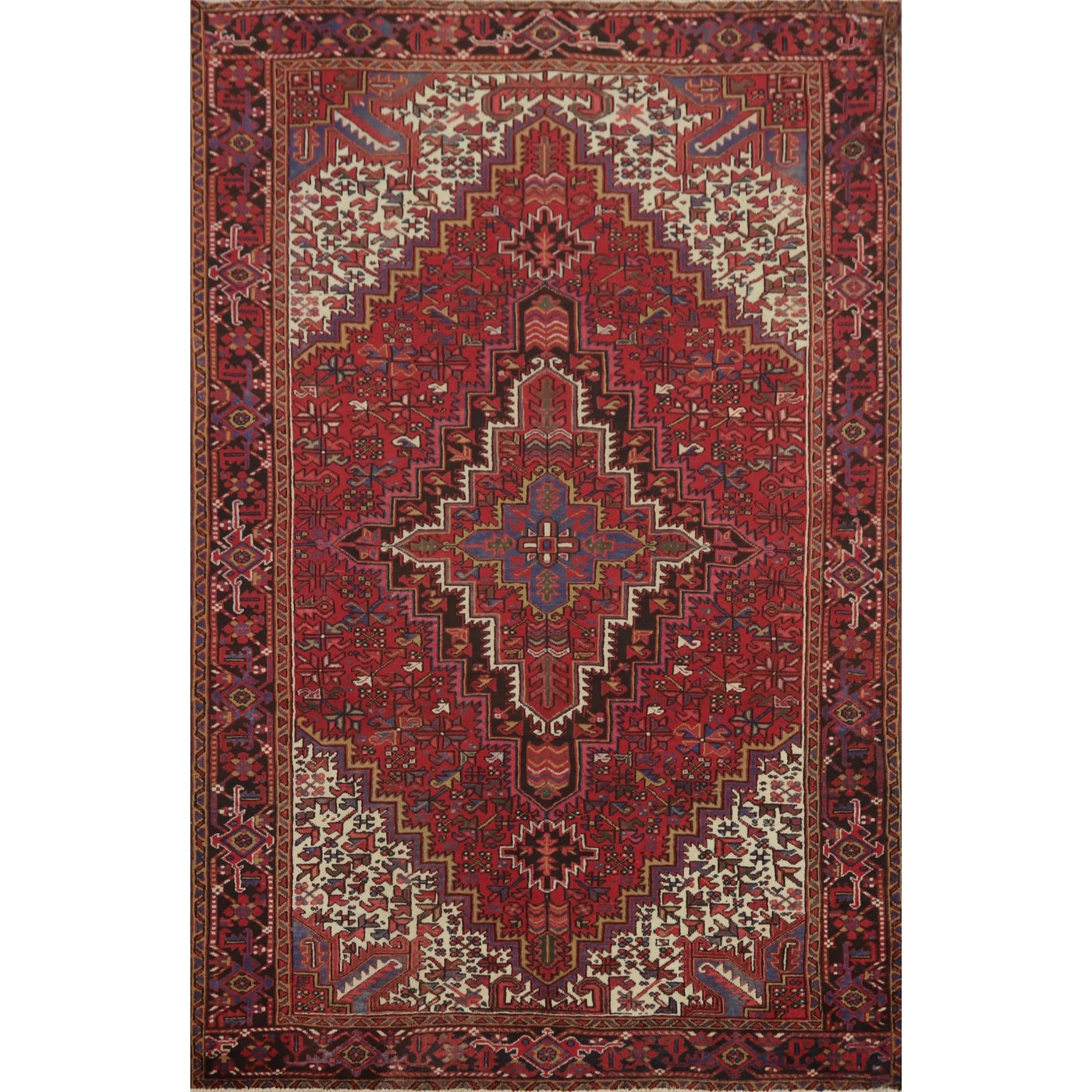 Hand Knotted Oriental 100% Wool Carpet Traditional Medallion Red Heriz Area Rug - 9' 8'' X 6' 11''