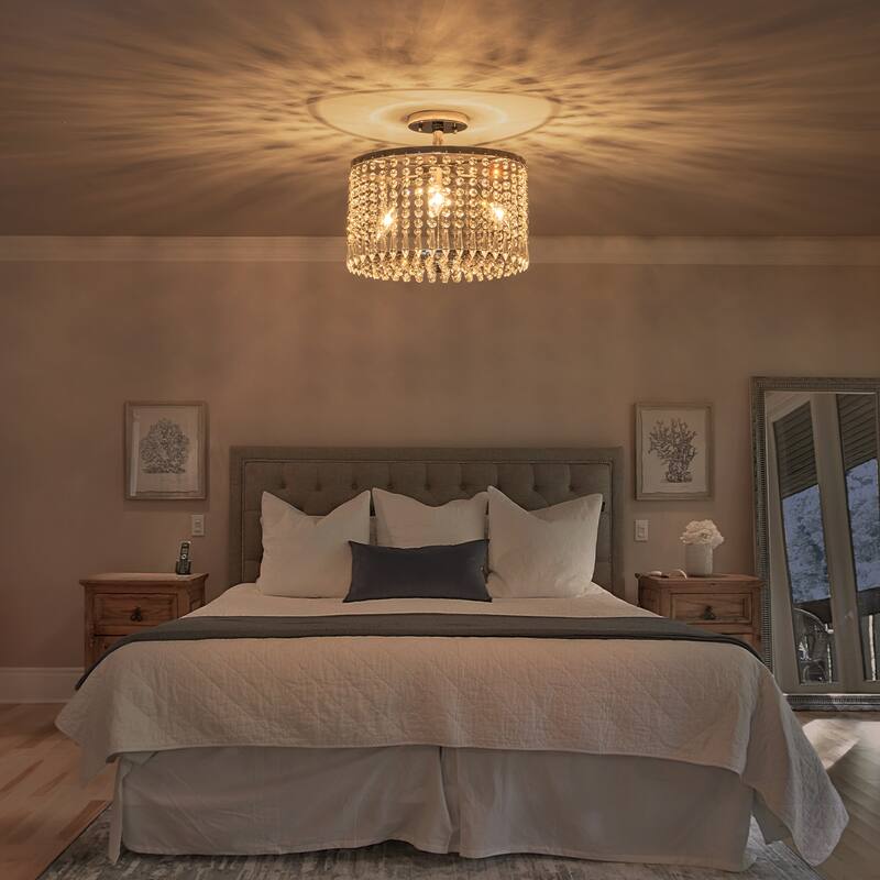 Modern Crystal Semi-Flush Mount Ceiling Light with E12 Sockets - Dia.13.77-in