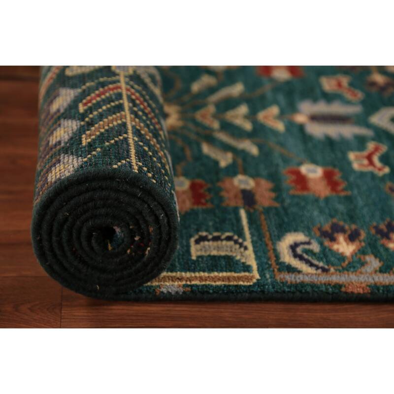 All-Over Green Kazak Indian Runner Rug Handmade Wool Carpet - 2'6"x 9'11"