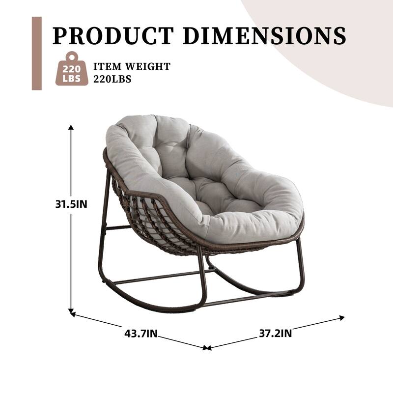 Outdoor rattan rocking chair, padded penguin rocking chair,lounge chair Outdoor for Front Porch,Living Room,Patio,Garden