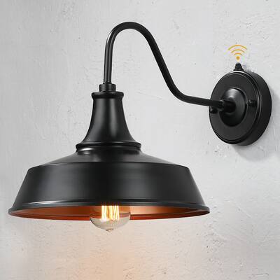 1-Light Black Dusk to Dawn Outdoor Wall Sconce Barn Light - 12"W
