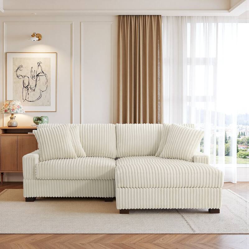 79" W Upholstered Plush Corduroy Sectional Modular Sofa with Ottoman