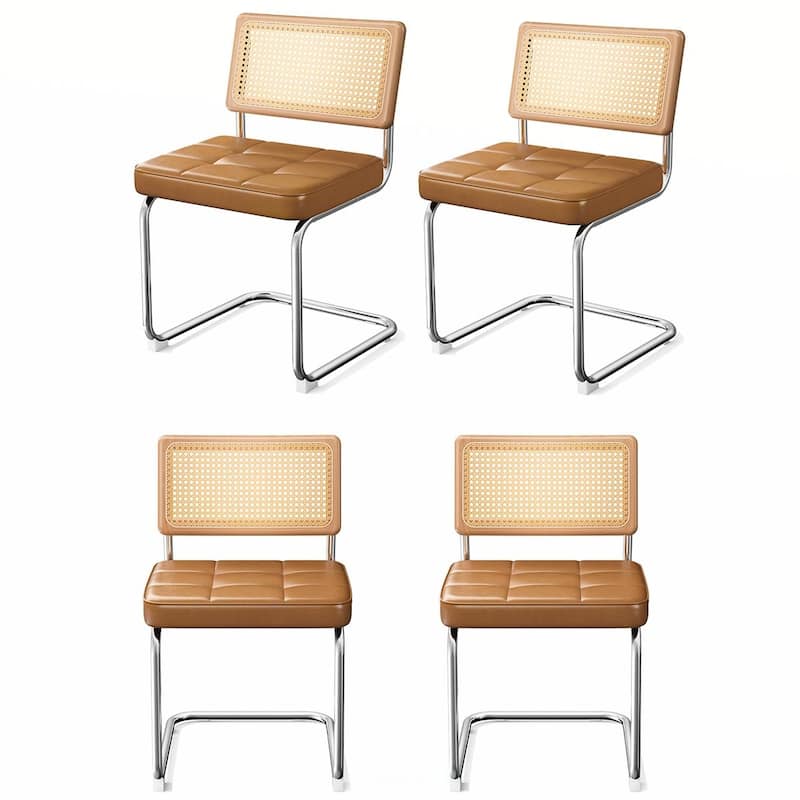 Rattan 4PCS Dining Chairs With PU Upholstered