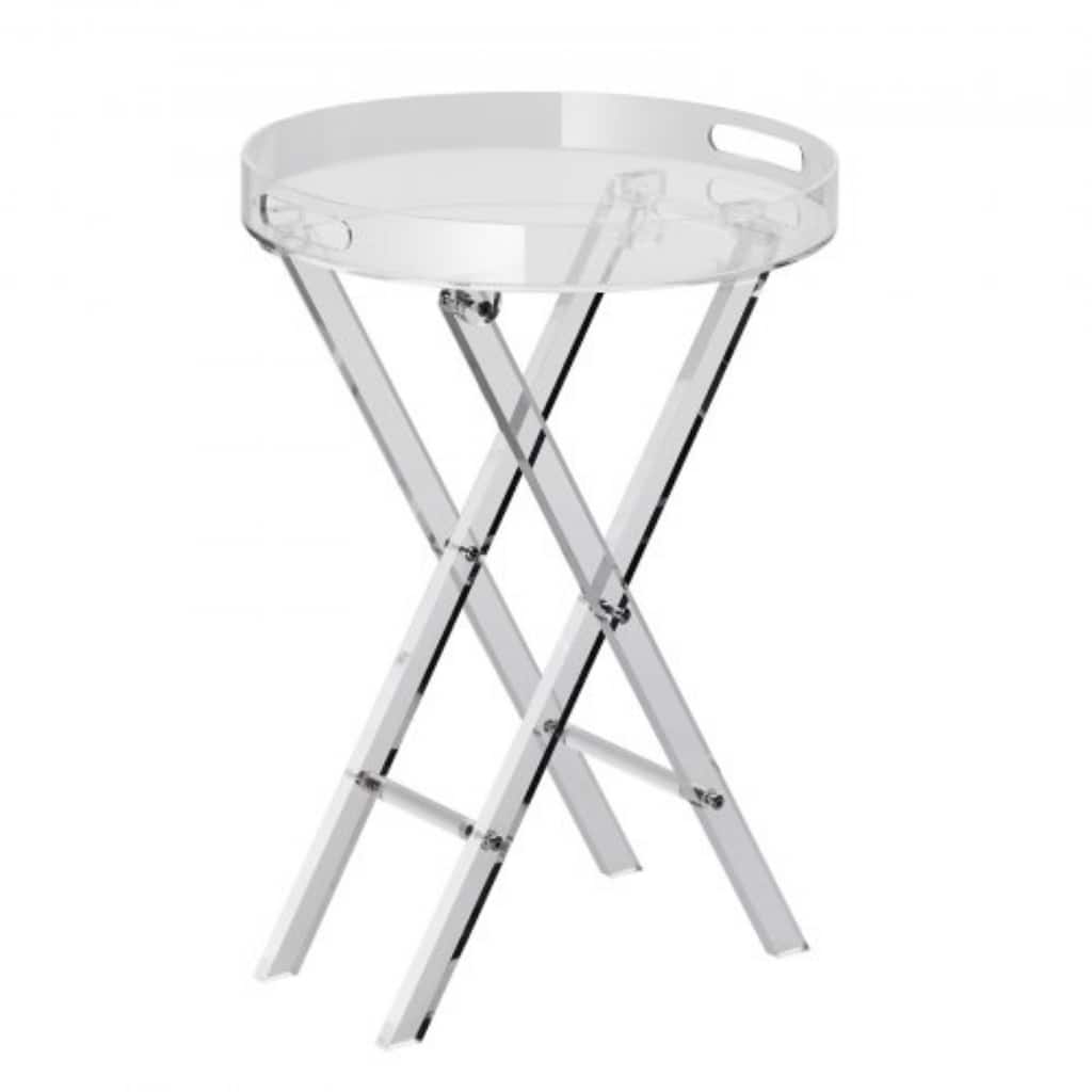 Clear Acrylic Folding Round Tray End Table with X Shape Legs Suitable for Any Room - 15.7” x 22.8”