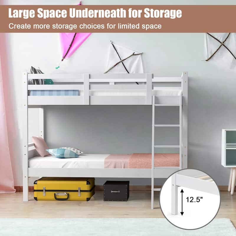 Costway Twin Over Twin Bunk Bed Convertible 2 Individual Beds Wooden