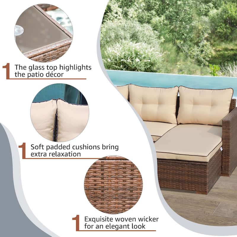 PE Wicker 3-piece Outdoor Sectional Set