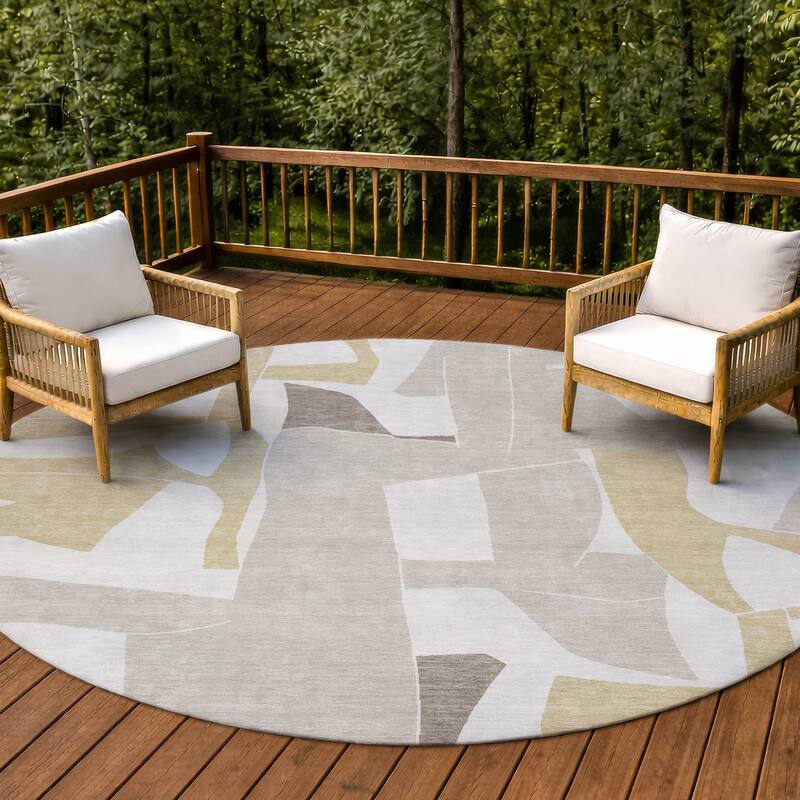 Machine Washable Indoor/ Outdoor Modern Crestone Chantille Rug - Ivory - 8' x 8'