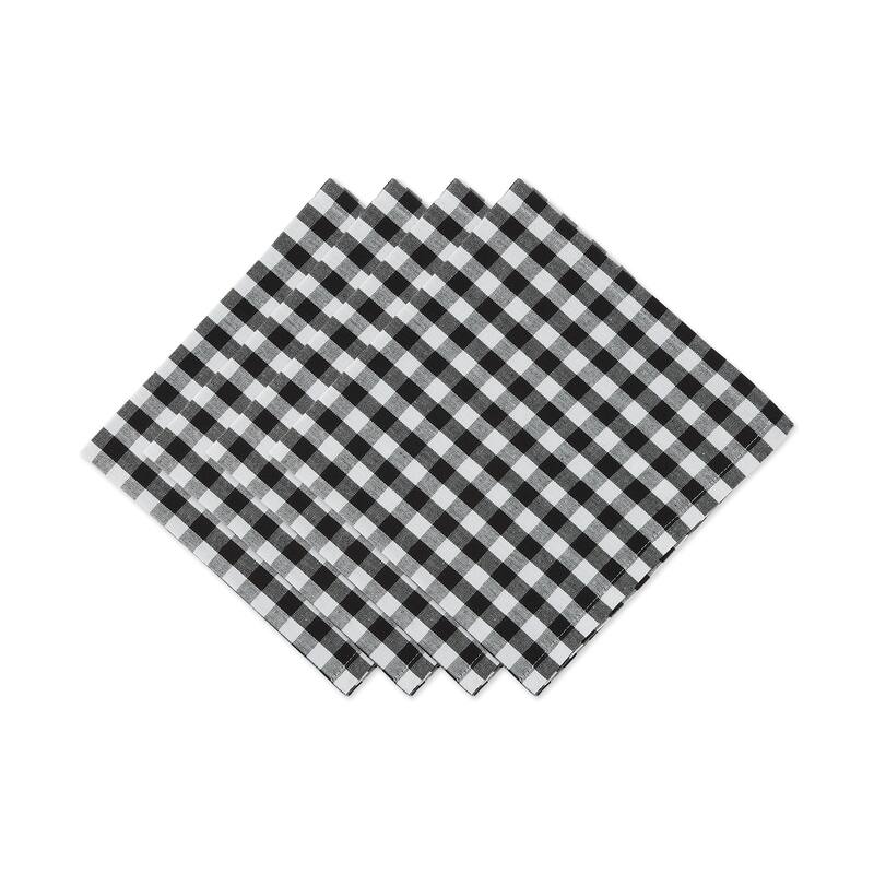 Set of 4 White and Black Square Gingham Checkered Napkin, 20"