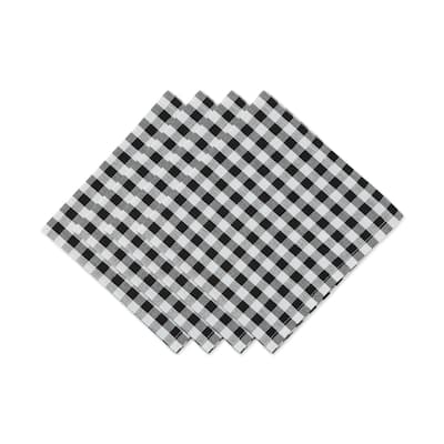 Set of 4 White and Black Square Gingham Checkered Napkin, 20"