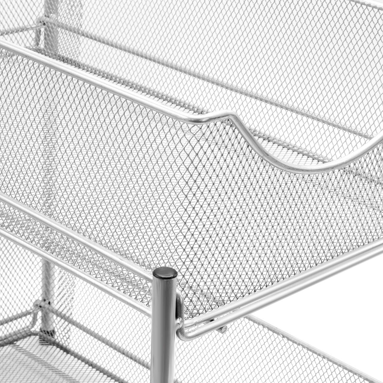 2 Tier Organizer Baskets with Mesh Sliding Made of Steel (Silver) On