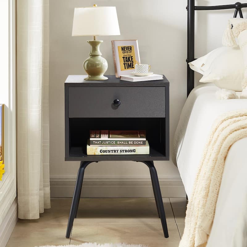 Javlergo Mid-Century Nightstand with 1-Drawer and Open Storage Shelf