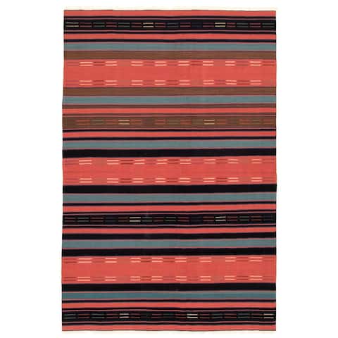 ECARPETGALLERY Flat-weave Bohemian Dark Red Wool Kilim - 6'0 x 9'0