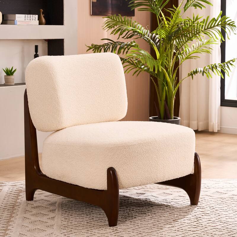 30"W Mid-Century Modern Accent Chair with Solid Wood Frame, Boucle Comfy Living Room Chair for Bedroom Lounge Reading Room