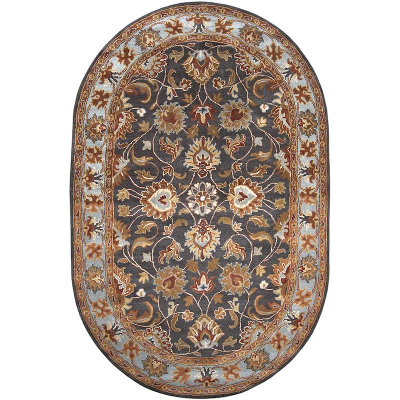 Livabliss Caesar Updated Traditional Border Area Rug. - 6' x 9' - Charcoal/Blue - Oval