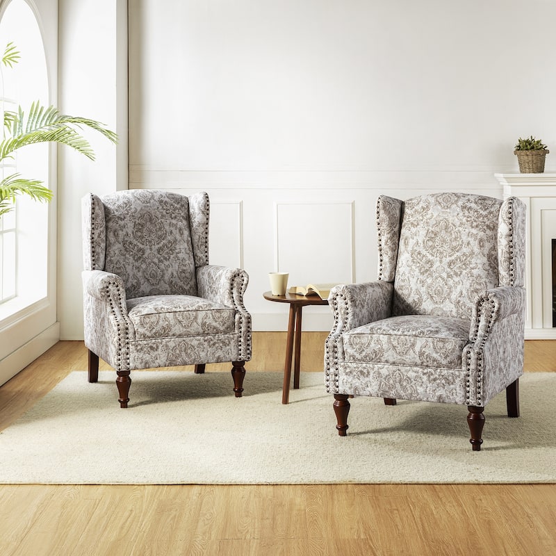 Gott Traditional Wingback Armchair with Solid Wood Legs Set of 2 by HULALA HOME - Beige