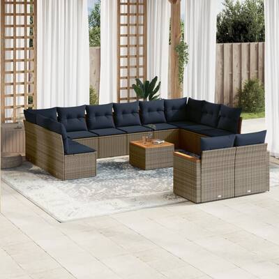 vidaXL 12/13 Piece Patio Sofa Set with Cushions Black/Gray Poly Rattan - 24.4 x 24.4 x 27.2