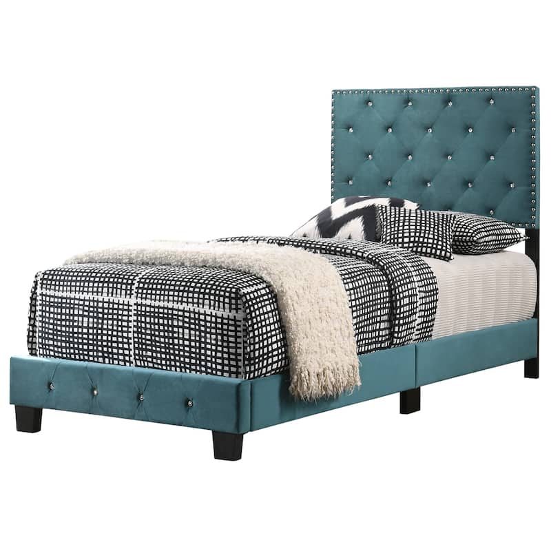 Tufted Velvet King Upholstered Panel Bed - 83" - Green